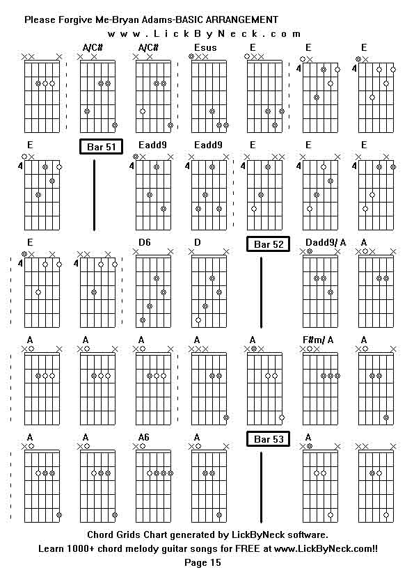 Chord Grids Chart of chord melody fingerstyle guitar song-Please Forgive Me-Bryan Adams-BASIC ARRANGEMENT,generated by LickByNeck software.